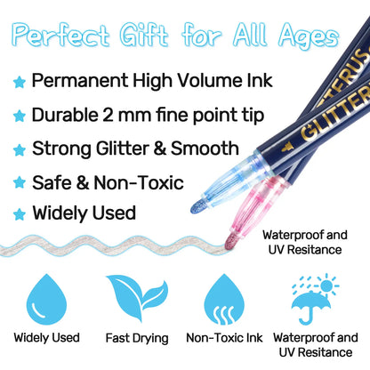 ✨ Glitter Outline Shimmer Markers & Gel Pens | Sparkle Art & Craft Pens for Drawing, Journaling & DIY