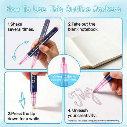 ✨ Glitter Outline Shimmer Markers & Gel Pens | Sparkle Art & Craft Pens for Drawing, Journaling & DIY